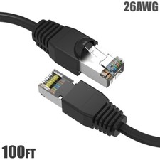 100FT Cat6A RJ45 Network LAN Ethernet Shielded Cable SSTP Booted 26AWG Black picture