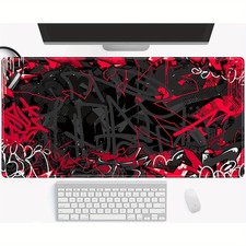 Large Edgy Red And Black Abstract Graffiti Mouse Pad, Extended Gaming Mat with picture