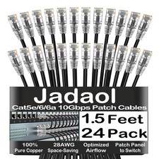 24 PCS Cat 6a / Cat 6 Ethernet Patch Cable 1.5ft 10Gbps Slim 28AWG Black picture