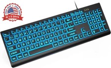 K11PRO Large Print Backlit Keyboard, 3X Larger Font Wired USB Lighted Co picture