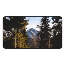Colorado Snowy Mountain Among Pine Trees Desk Mat | Forest Landscape Mouse Pad picture
