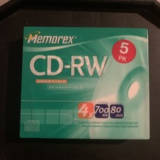 NEW Memorex CD-RW Rewritable 5 Pack 700MB 80 Minutes Slim Jewel Cases 4X Speed picture