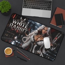 White Rabbit Desk Mat, Large Gaming Mouse Pad, PC Setup, Gamer Decor picture