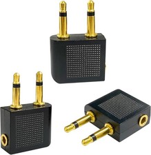 BlingKingdom 3 PCS Airplane Flight Headphone Adapter, Dual 3.5mm Male Black  picture