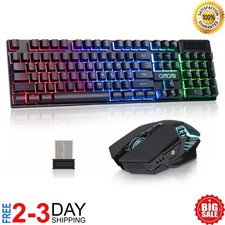 Wireless Gaming Keyboard and Mouse Mechanical Feel Rainbow Backlit picture