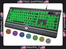 Large Print Backlit Keyboard with Wrist Rest, 7-Color Adjustable Lighting, picture
