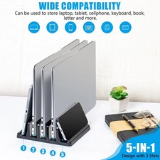Vertical Laptop Stand, 3 Slot Adjustable Laptop Storage Rack and Desk Organiz... picture