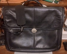 Dell Black Leather Executive Laptop Briefcase – Classic Professional Messenger B picture