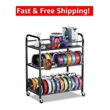 3D Printer Filament Storage Rack - 3-Tier Heavy-Duty with Rolling Wheels, Black picture