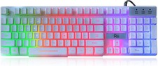 Rii RK100+ White Gaming Keyboard,USB Wired Multiple Rainbow LED Backlit picture