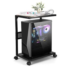 Computer Tower Stand 2-Tier Metal PC Stand for Floor Carpet, Black picture