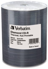 100-Pak Verbatim White Thermal Hub Printable DIAMONDSILVER 52X 80-Min CD-R's picture