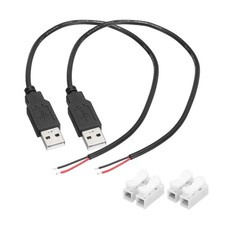 2Pcs USB Plug Pigtail, 0.3 M/1 ft Male 22 AWG 5V 3A with Wire Connector, Black picture
