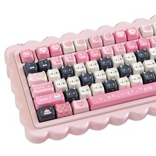 PBT Keycaps Cat Dessert Black Pink 136 Keys MX Switch Keyboard picture