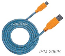 6ft Braided Hi-Speed USB A Male to Micro-B Male Device Cable, Blue/Orange picture
