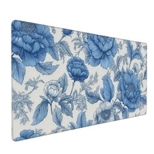 Blue Chinoiserie Mouse Pad,Blue and White Floral Desk Mat, XXL Large Floral P... picture
