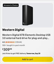 Western Digital WD Elements 6TB USB 3.0 Desktop External HDD, Black picture