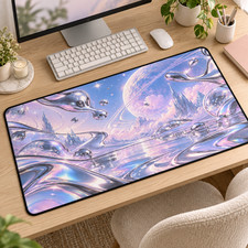 Pastel Cosmic Desk Mat & Mouse Pad, Iridescent Space Office Decor picture