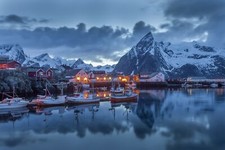 Landscape norway mountains village snowy peak nordic s Custom Gaming Mat Desk picture