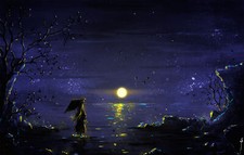 Landscape illustration night plants painting fantasy art Custom Gaming Mat Desk picture