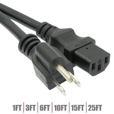 1-25FT 3-Conductor 14AWG NEMA 5-15P to IEC320 C13 PC Monitor AC Power Cable LOT picture