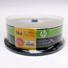 NEW HP LightScribe DVD+R 16X 4.7GB 120 Mins 25 Pack DVDs FACTORY SEALED picture