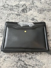 Vintage Black Leather Briefcase Laptop Messenger Bag with Shoulder Strap picture