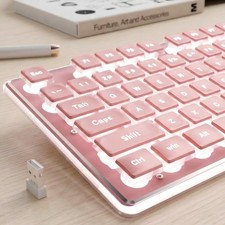 Wireless Keyboard White Backlit Metal Panel 2.4G Rechargeable Win Mac Pink picture