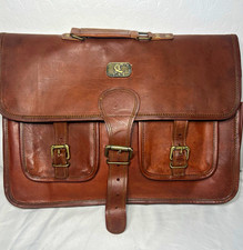 Cuero Genuine Leather Briefcase Messenger Laptop Bag Satchel Brown w/ Strap picture