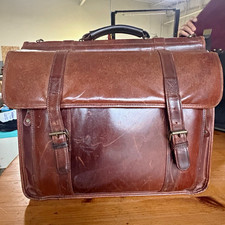 Wilson Brown Genuine Leather Briefcase Messenger Laptop Bag Vintage Distressed picture