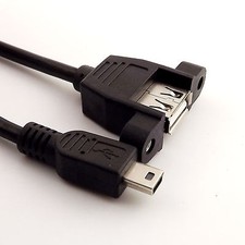 10pcs Mini USB 5 Pin Male to USB 2.0 A Female Socket Panel Mount Cable 1FT Black picture