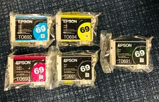 Genuine Epson 69 ink 5 Cartridges ink factory-sealed plastic bag, no retail box. picture