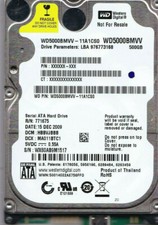 WD5000BMVV-11A1CS0 dcm: HBBVJBBB s/n: WX60AB  2009 Thailand 500GB USB 2.0 B23-07 picture
