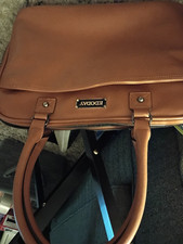 EDODAY Brown Leather Shoulder Messenger Laptop Bag Solid Pattern Stylish Durable picture
