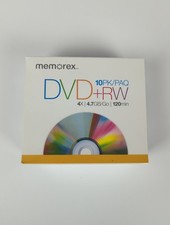MEMOREX DVD+RW 10 Pack 4X 4.7GB 120min Recordable Rewritable Discs NEW Sealed picture