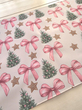 Desk Pad Desk Mat - XL Christmas Themed - Pink Bows Trees Stars picture