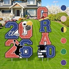 Graduation Yard Signs Class of 2026 Decorations, 4 Graduation Signs_Blue Red picture
