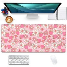 Strawberries and Flowers Extended Desk Pad Pad,Large Gaming Butterfly Floral ... picture