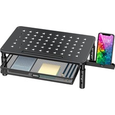Zimilar Monitor Stand Riser with Metal Mesh Drawer, Height Adjustable Black  picture