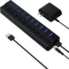 Powered USB Hub 3.0, 10-Port USB Splitter Hub with Individual On/Off Switches picture