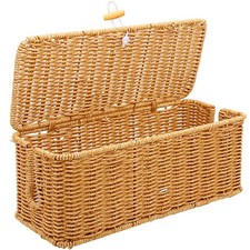 Cable Management Box, Handmade Rattan Cable Organizer Cord Basket picture