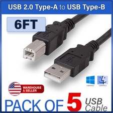 5PCS 6 Ft USB 2.0 Type-A-Male to Type-B Male Printer Cable in Black picture