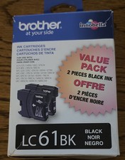 Brand NEW 2 Pack Brother LC61BK 61 Genuine Ink Cartridges BLACK picture