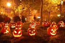 Landscape halloween pumpkin city holiday night lights Custom Gaming Mat Desk picture