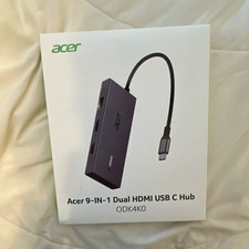 Acer 9-in-1 USB-C Type-C Hub Dual HDMI Gray 21cm Cable, MPN ODK4K0 picture