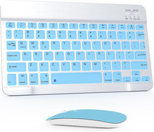 Bluetooth Keyboard and Mouse Combo, Qwerty Ultra-Slim Wireless Set, Light Blue picture