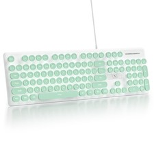 Quiet Keyboard Wired Membrane Green Full Size 104 Keys White LED Backlit picture