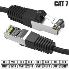 1-100FT Cat7 RJ45 Network LAN Ethernet SSTP Patch Cable Shield Copper Black LOT picture