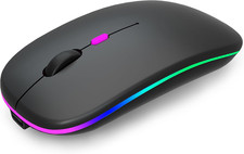Wireless Bluetooth Mouse Rechargeable Dual Mode Silent LED Slim Laptop Black picture