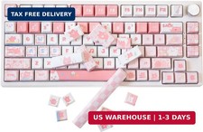Cute Pink White Cat Keycaps Set, MDA Profile PBT Keycaps - 137 Keys for Keyboard picture